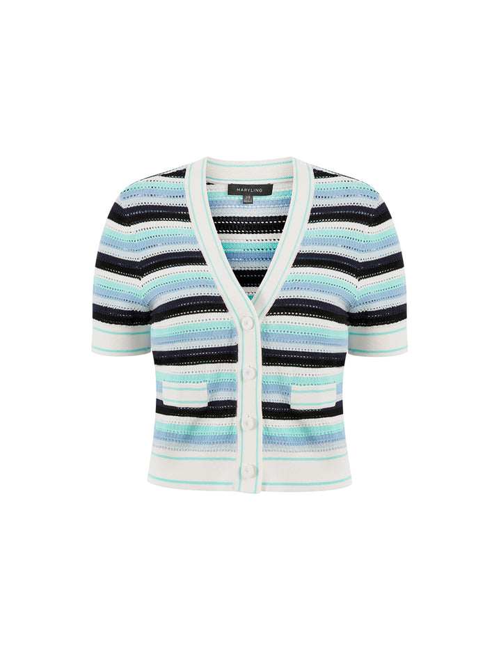 MARYLING Blue-Green V-Neck Knitted Cardigan
