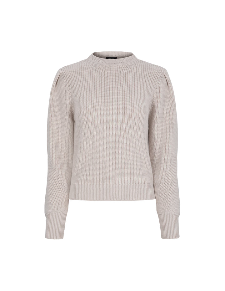 MARYLING Beige Round Neck Puff Sleeve Knitted Pullover