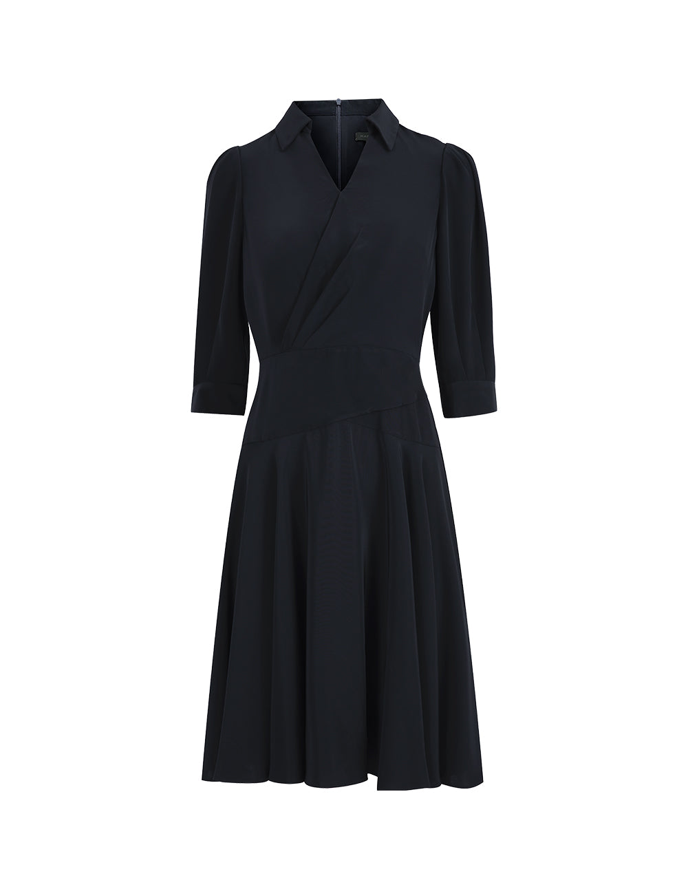 MARYLING Midnight Blue Pleated Mid-Sleeve Dress