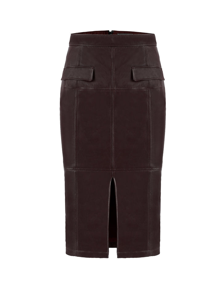 MARYLING LEATHER MIDI PENCIL SKIRT