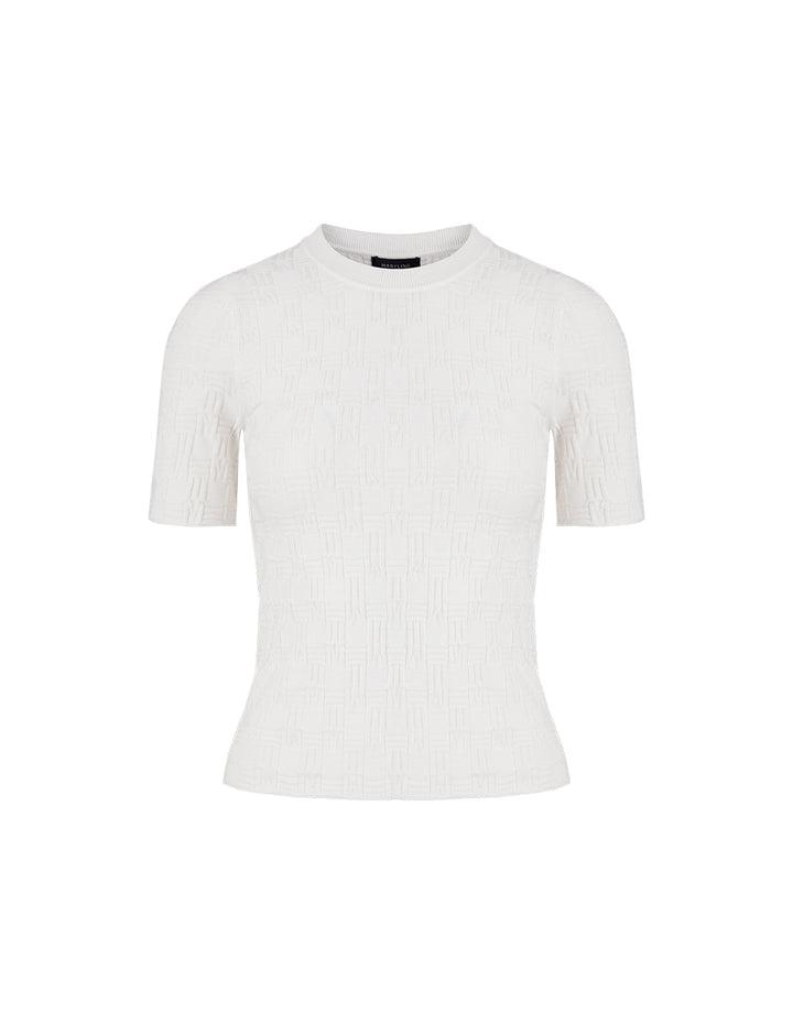 MARYLING Beige Round Neck Short-Sleeved Knitted Top