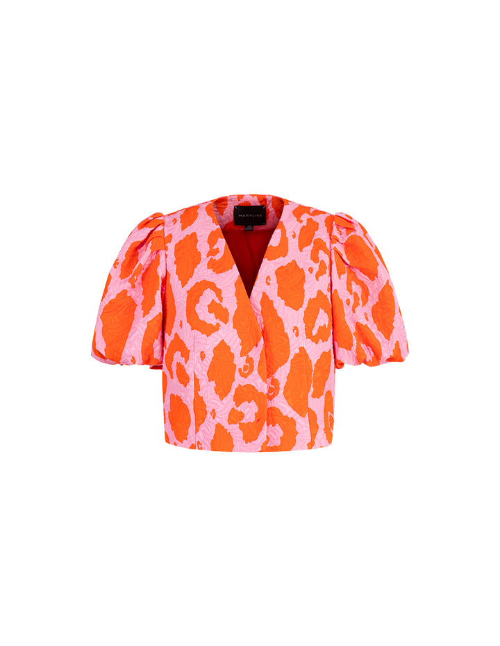 MARYLING Summer Flower Sea Puff Sleeve Short Jacquard Jacket