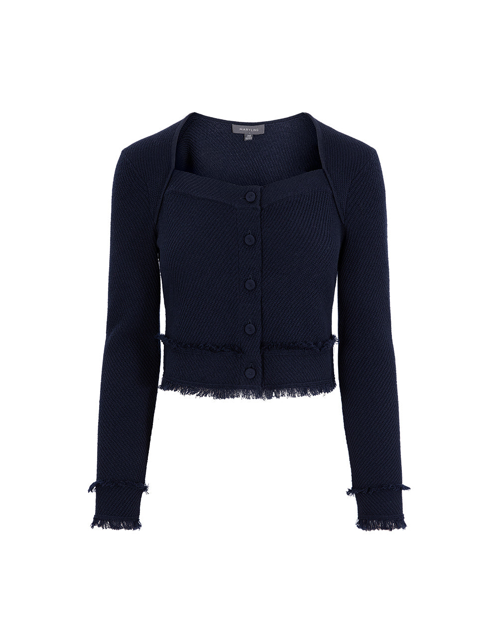 MARYLING V-Neck Raw Edge Detail Knitted Cardigan