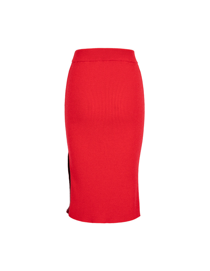 MARYLING Red Slit Knitted Skirt