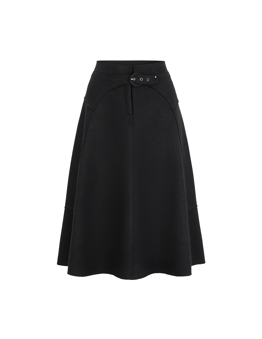 MARYLING Black Curved Waist Split A-Hem Skirt