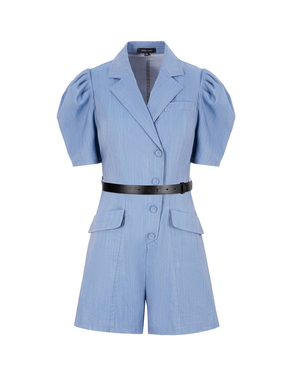 MARYLING Denim Blue Vintage Puff Sleeve Jumpsuit