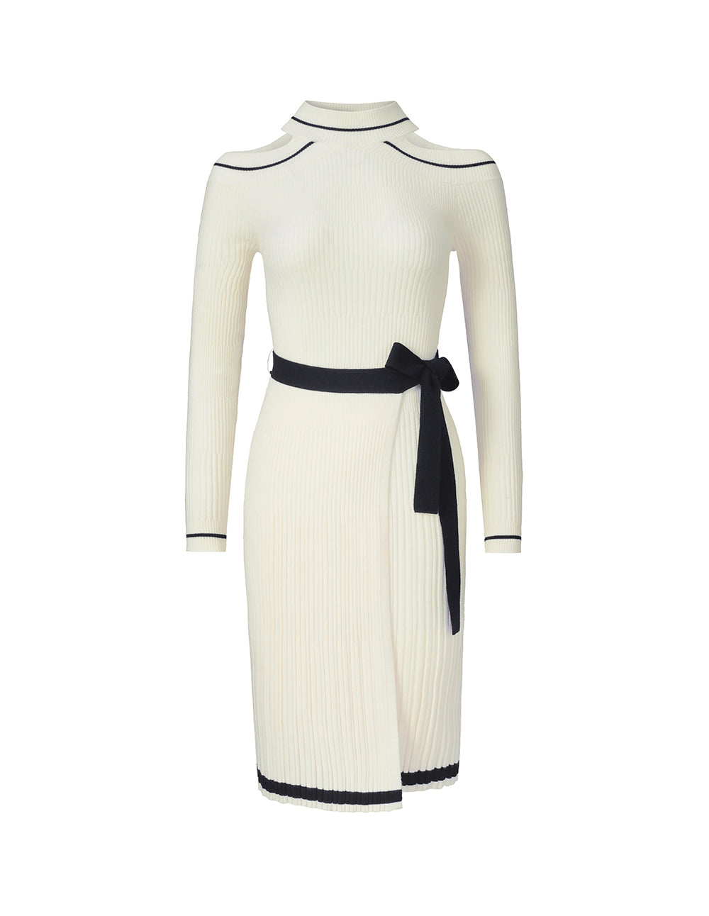 MARYLING Off shoulder black white knit dress