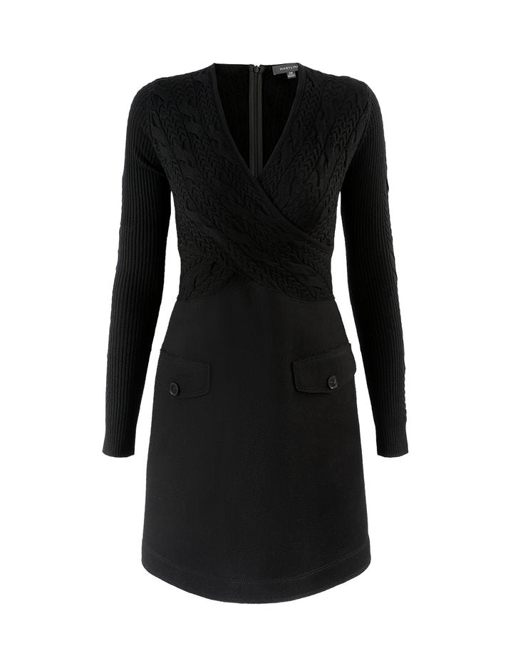 MARYLING V-Neck Knit Spliced A-Line Mini Dress