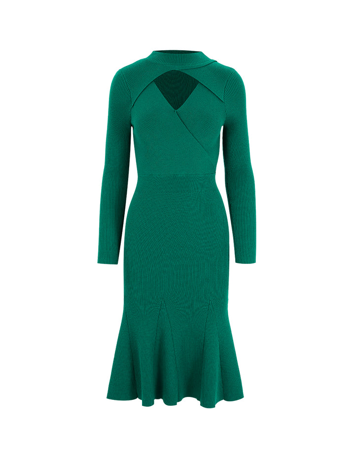 MARYLING Green Half Mock Neck Crossover Mermaid Knit Dress