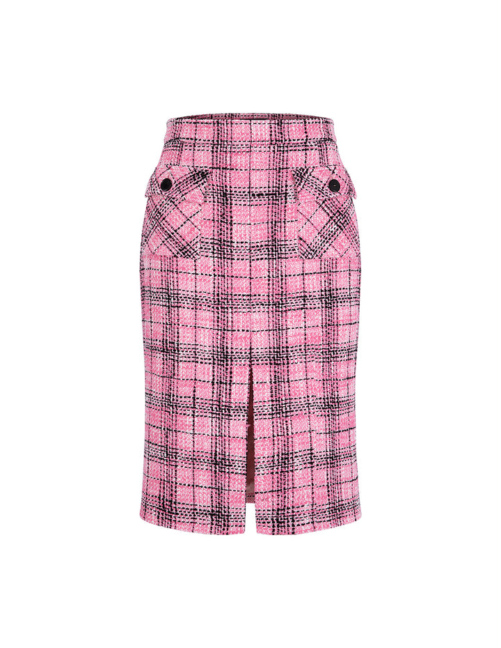MARYLING Plaid Tweed Straight-Fit Hip Skirt