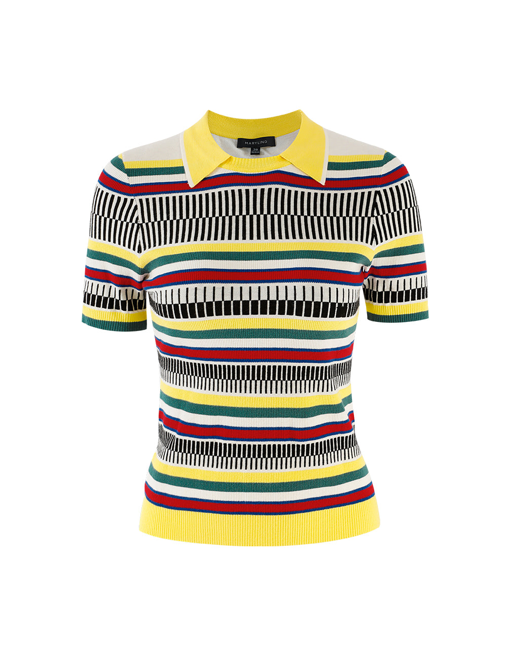 MARYLING Point Collar Striped Knitted Top