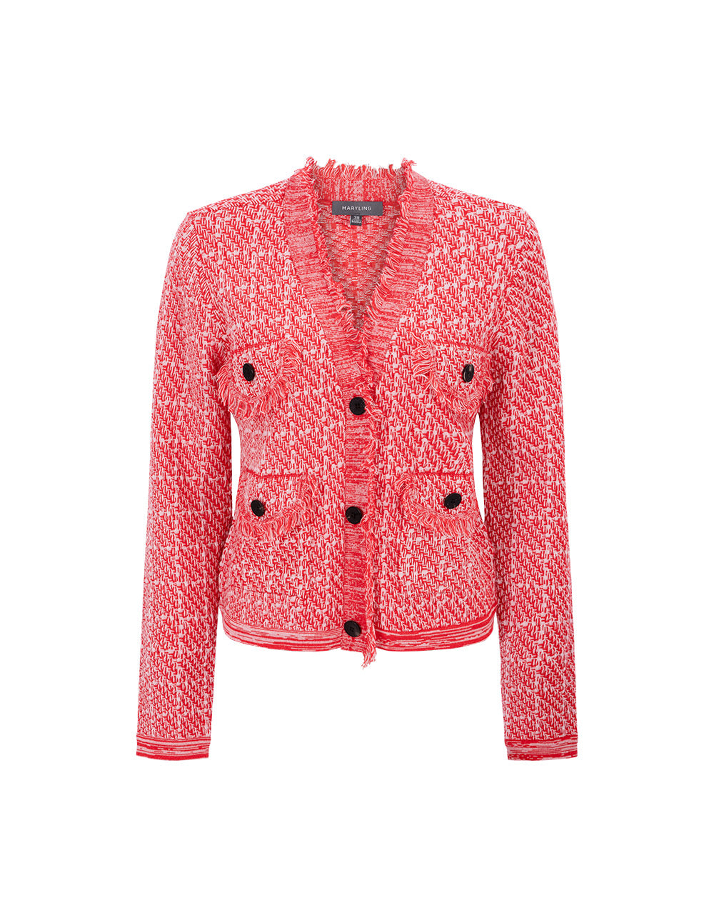 MARYLING  V-Neck Red And Pink Plaid Elegant Knitted Cardigan