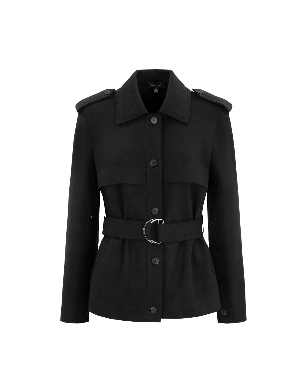MARYLING Black Button-Sleeve Detail Belted Jacket