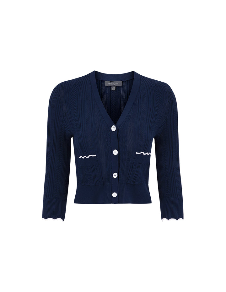 MARYLING Midnight Blue V-Neck Knit Cardigan