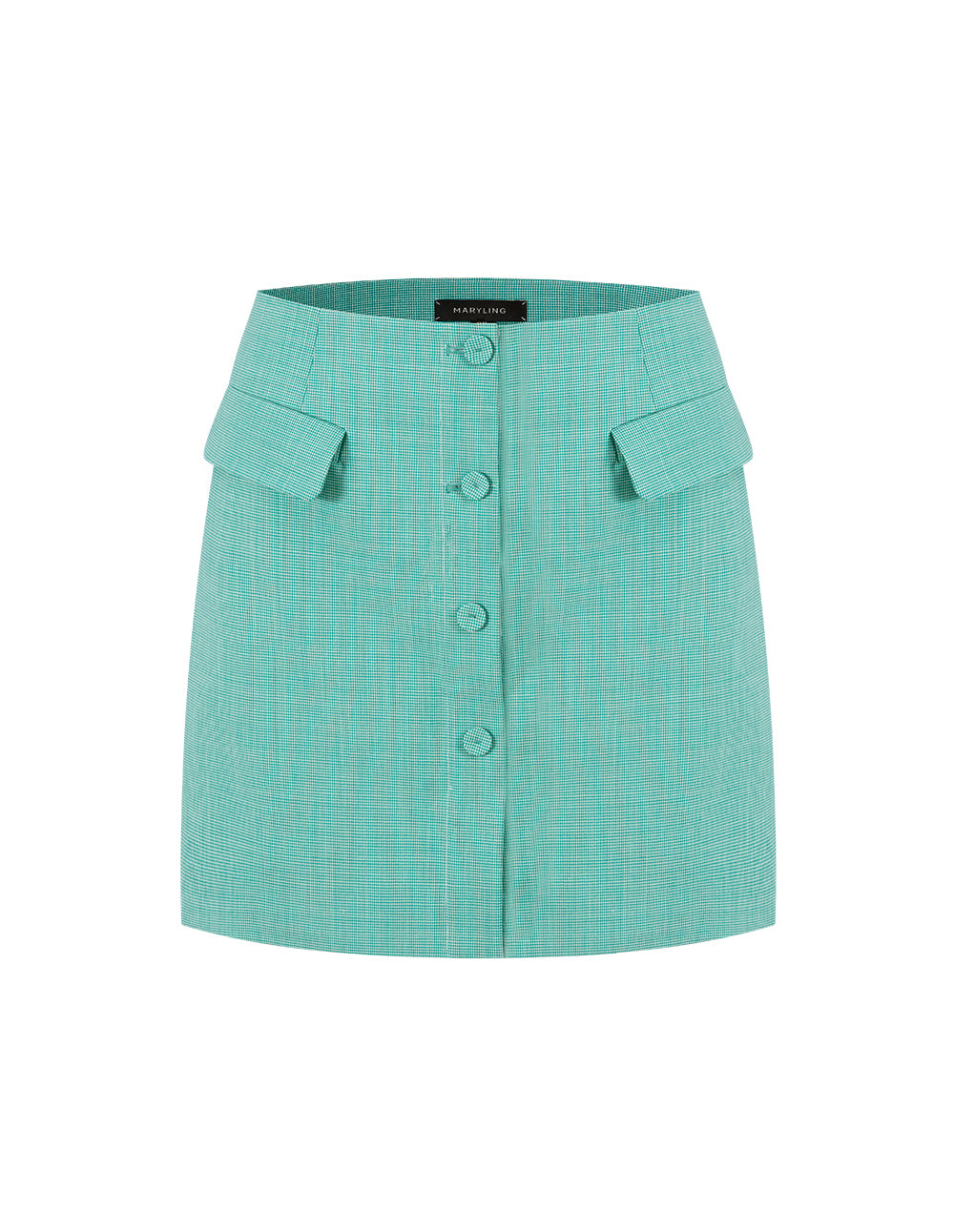 MARYLING Light Green Small Check Houndstooth Button Skirt