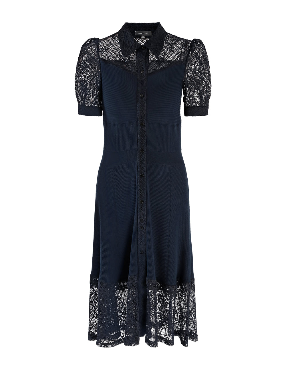 MARYLING Lace shirt-collar stitching woolen dress