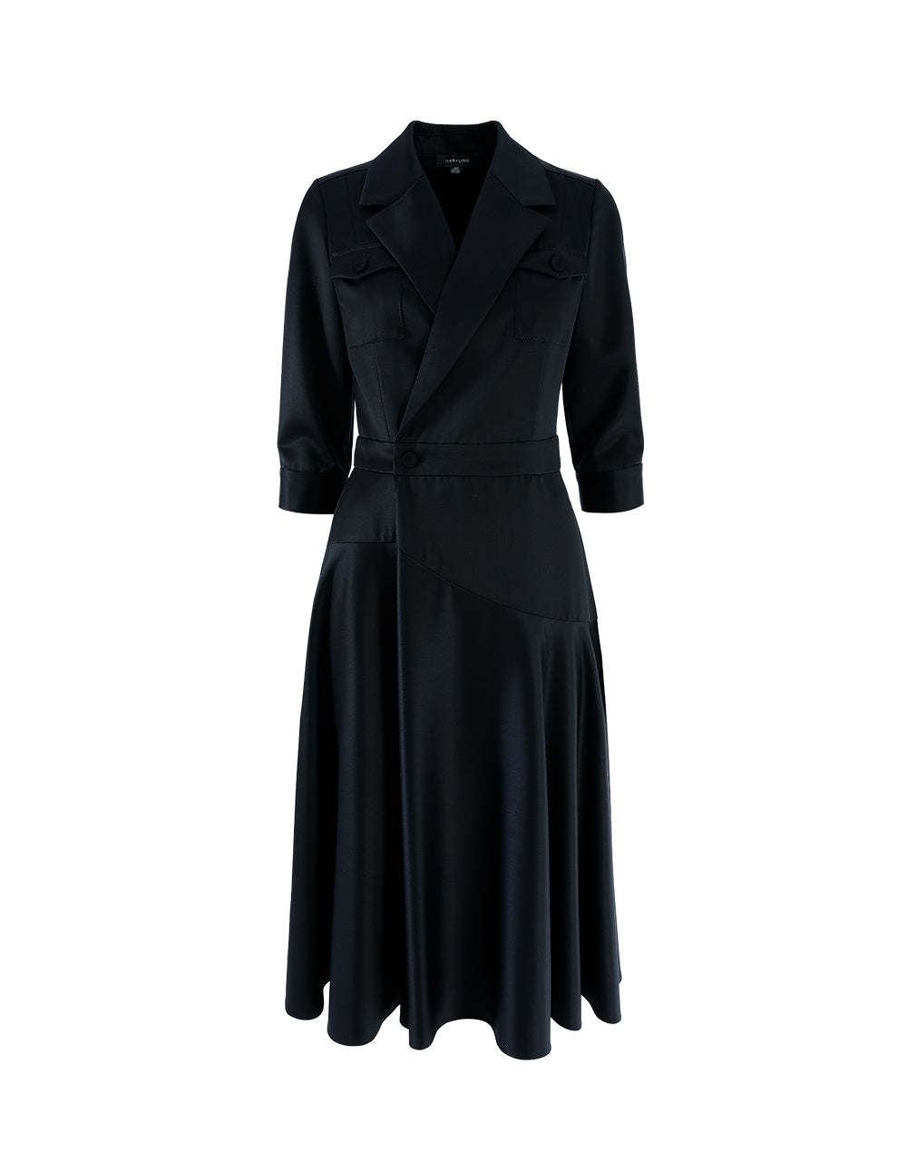 MARYLING Notch Lapel Asymmetrical Flared Dress