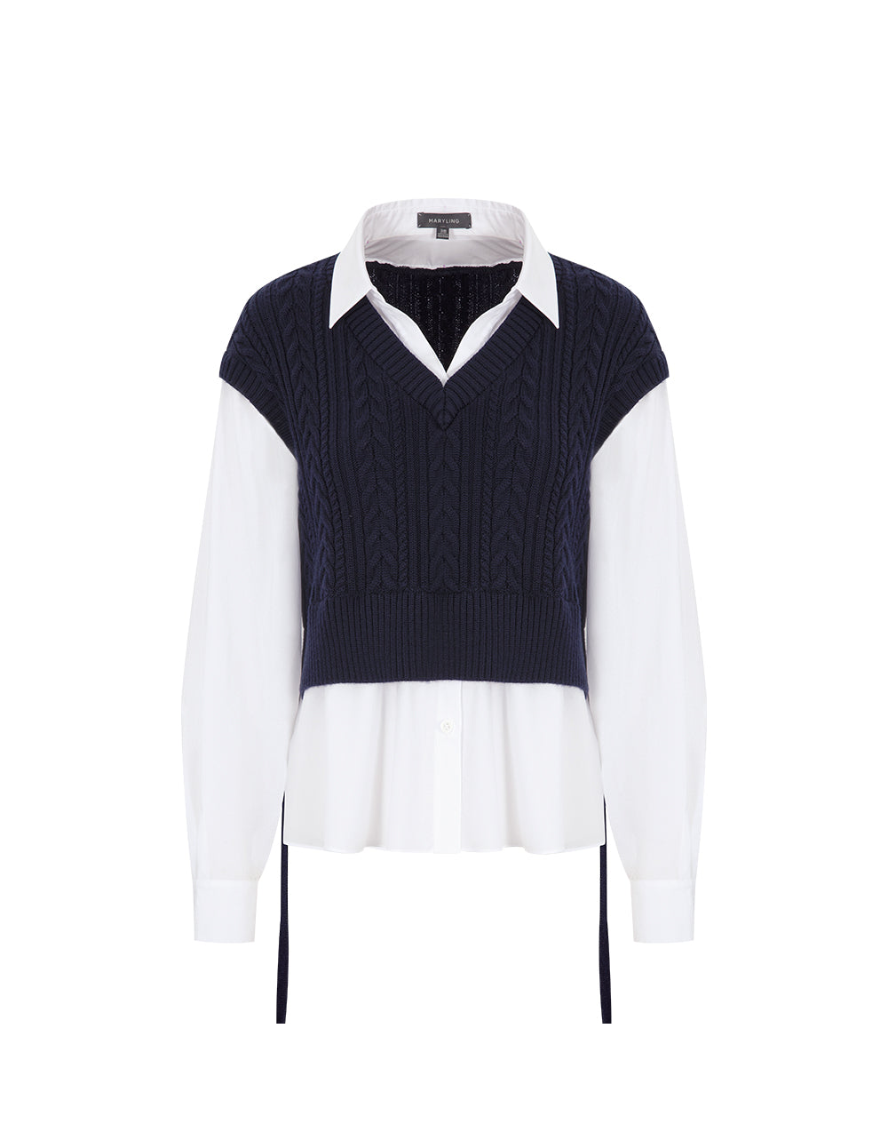 MARYLING Blue And White Contrast Knit Woven Matching Sweatshirt