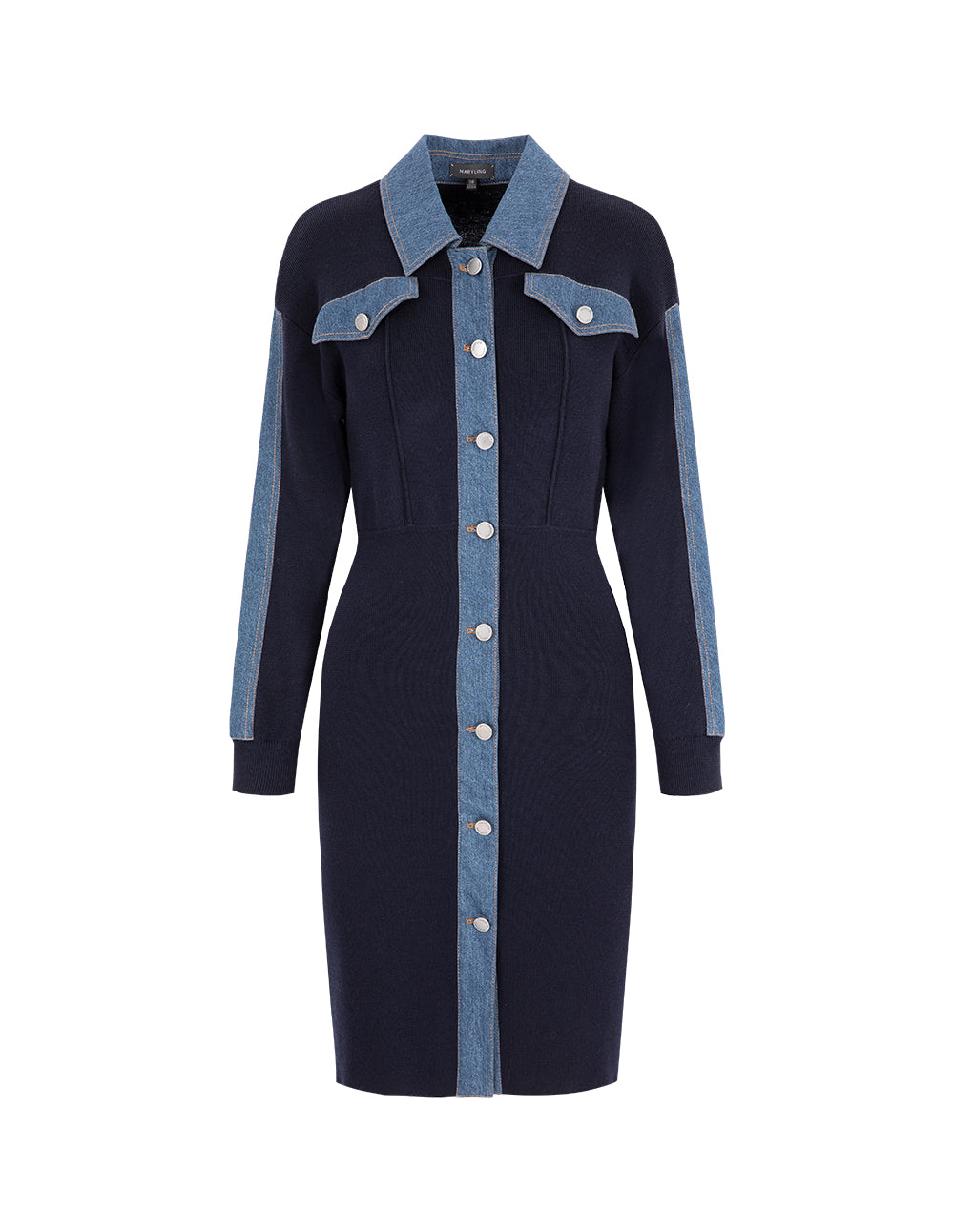 MARYLING Blue Knit Woven Dress