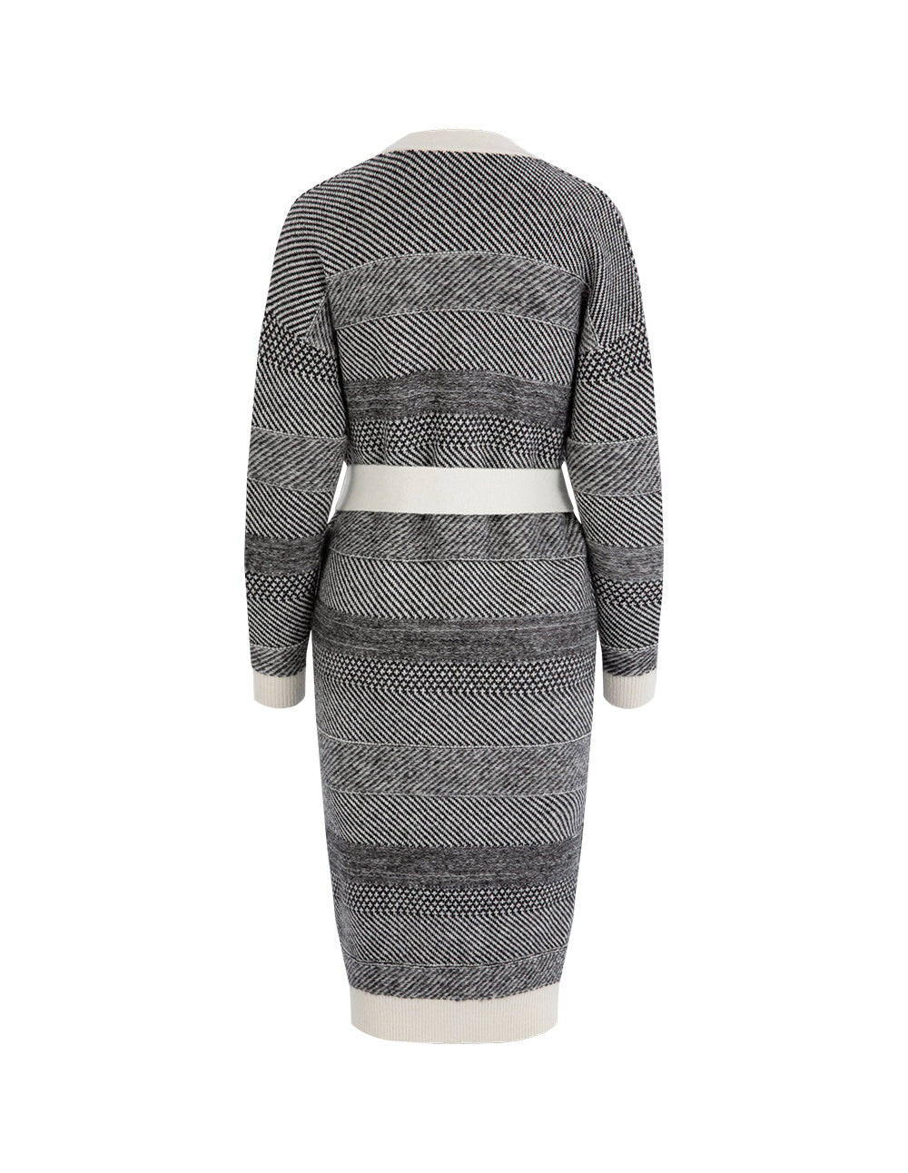 MARYLING Gradient Light Gray Patterned Waisted Knitted Long Coat