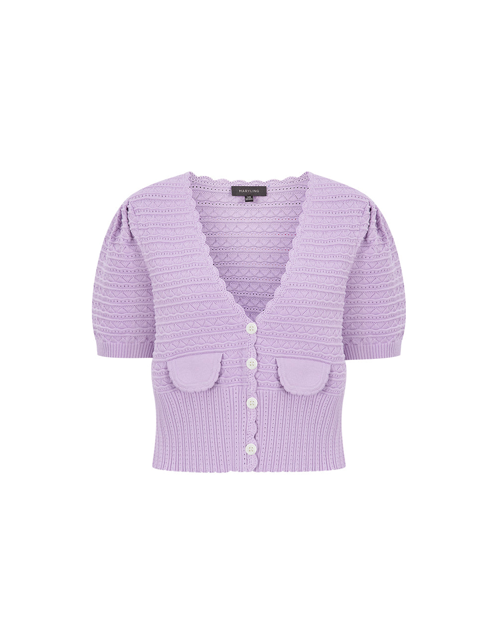 MARYLING Taro Purple V-Neck Hand Crochet Knitted Cardigan