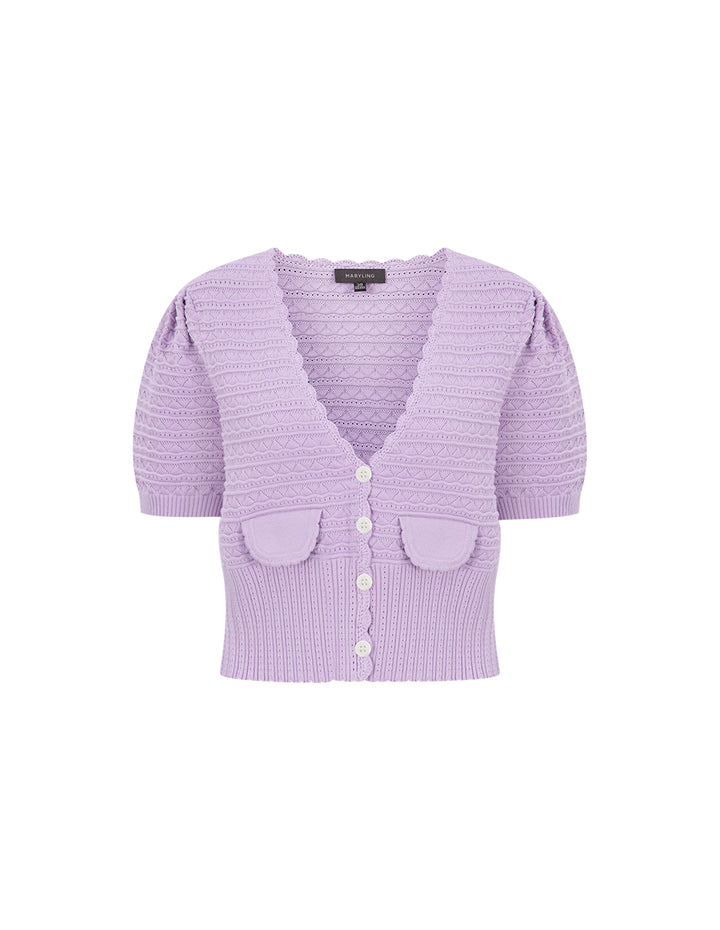 MARYLING Taro Purple V-Neck Hand Crochet Knitted Cardigan