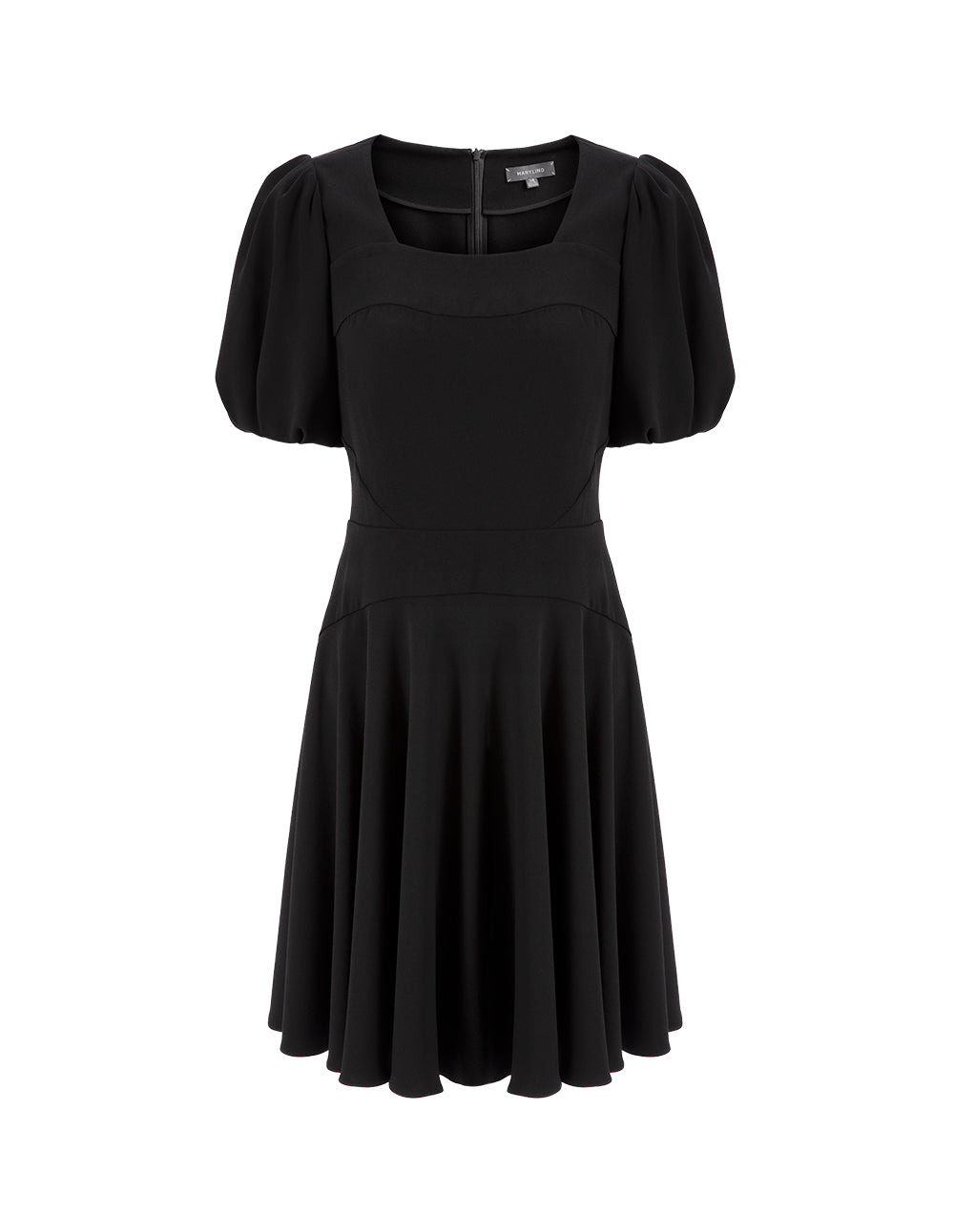 MARYLING Black Generous Collar Puff Sleeve Little Black Dress