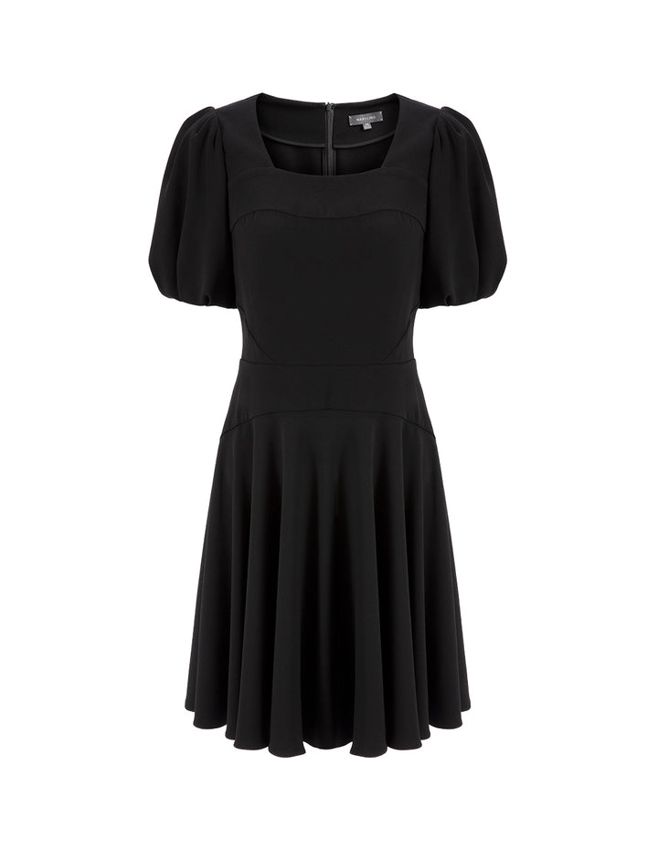 MARYLING Black Generous Collar Puff Sleeve Little Black Dress