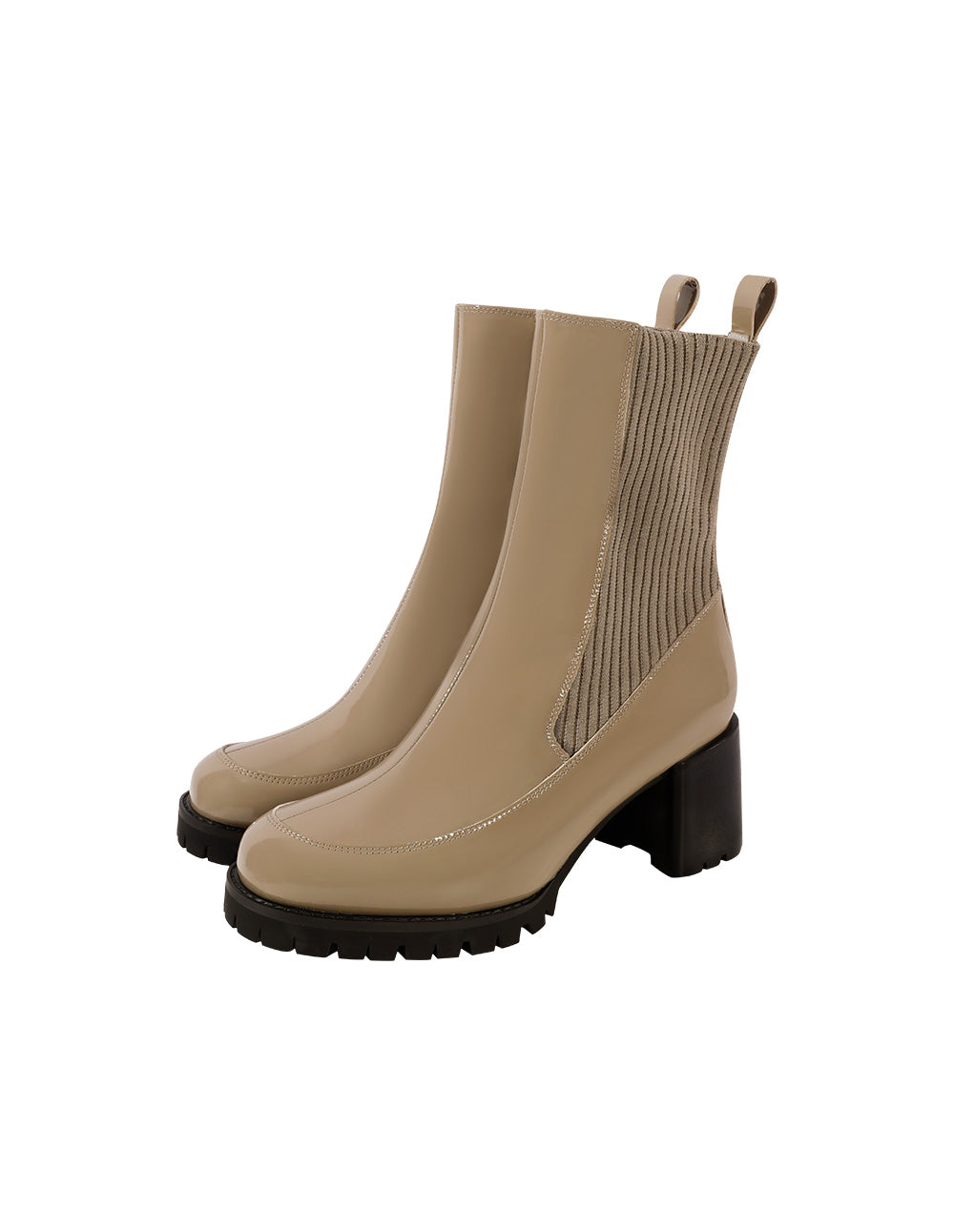 MARYLING charcoal black knitted round toe plus velvet mid-heel boots