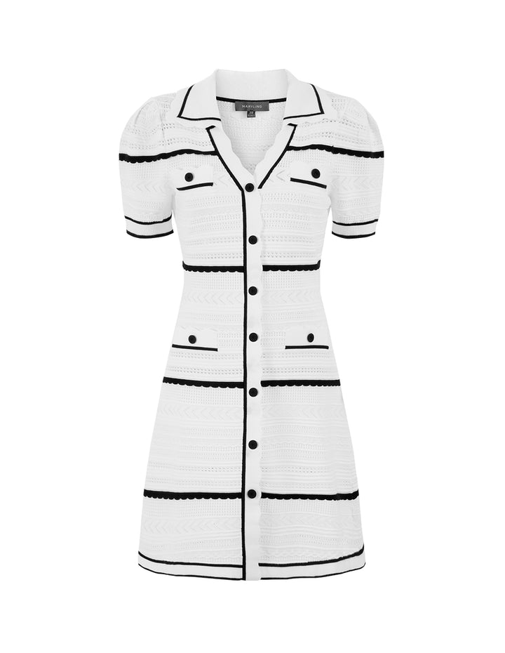 MARYLING Lapel Black And White Knitted Dress