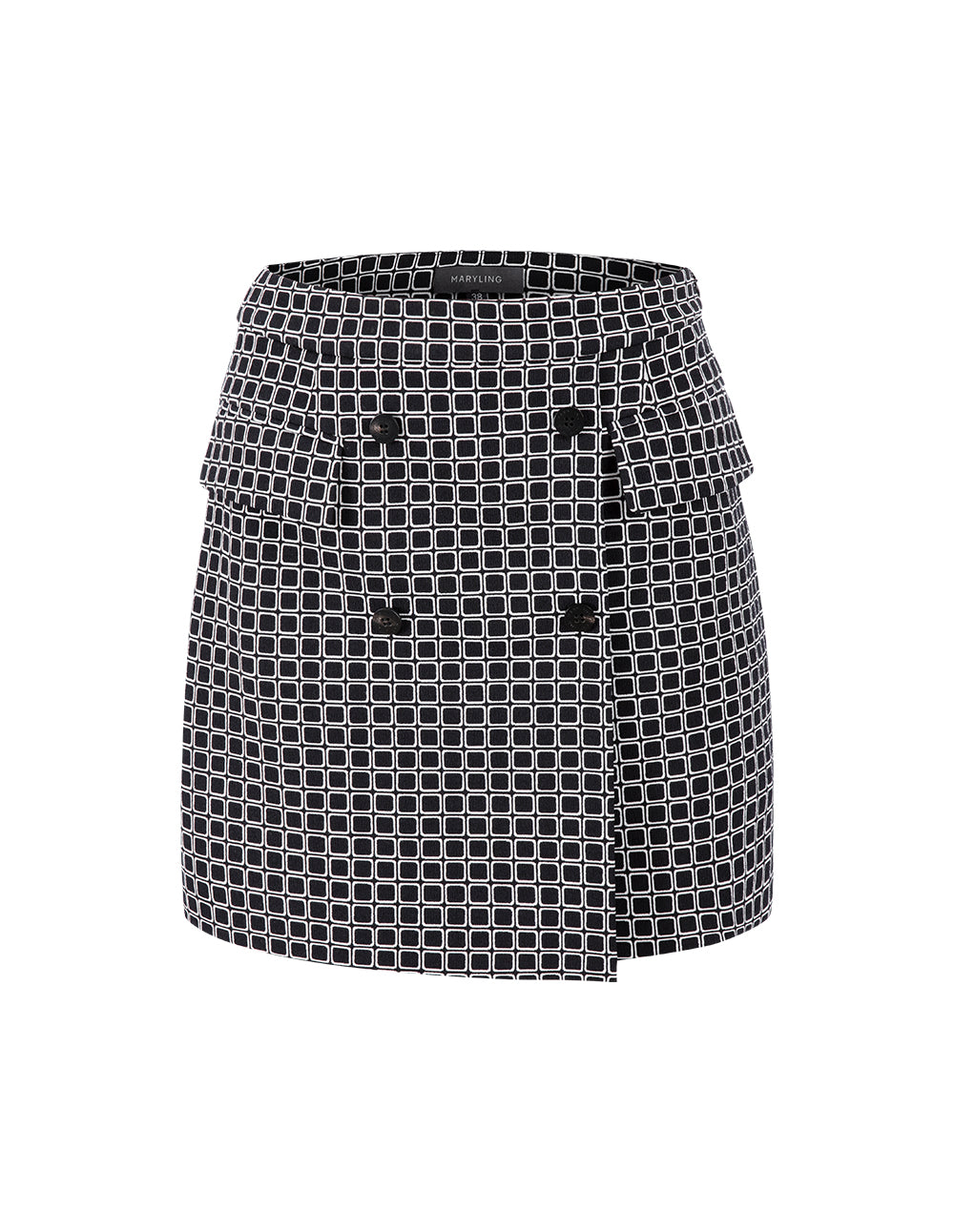 MARYLING Black And White Plaid Asymmetric Mini Skirt