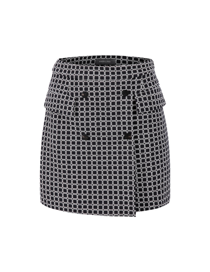 MARYLING Black And White Plaid Asymmetric Mini Skirt