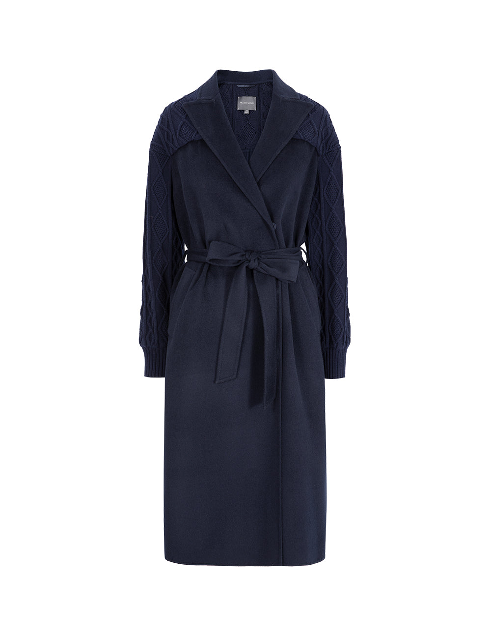 MARYLING Dark Blue Double-Sided Wool And Knitted Long Coat