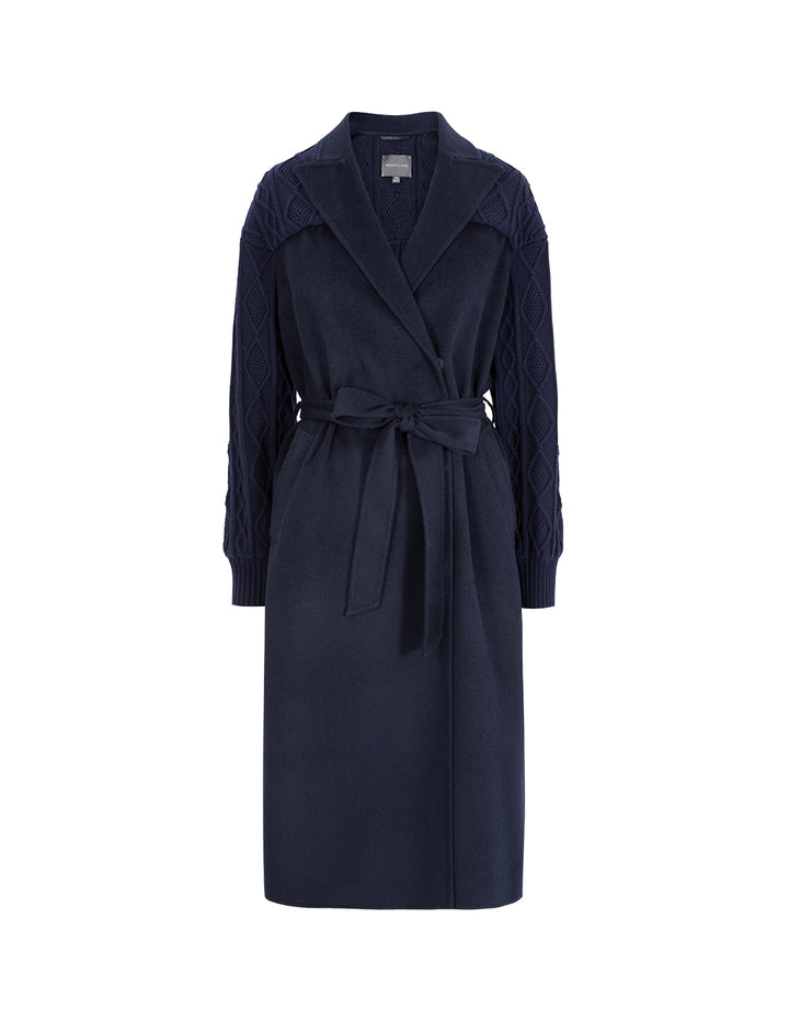 MARYLING Dark Blue Double-Sided Wool And Knitted Long Coat