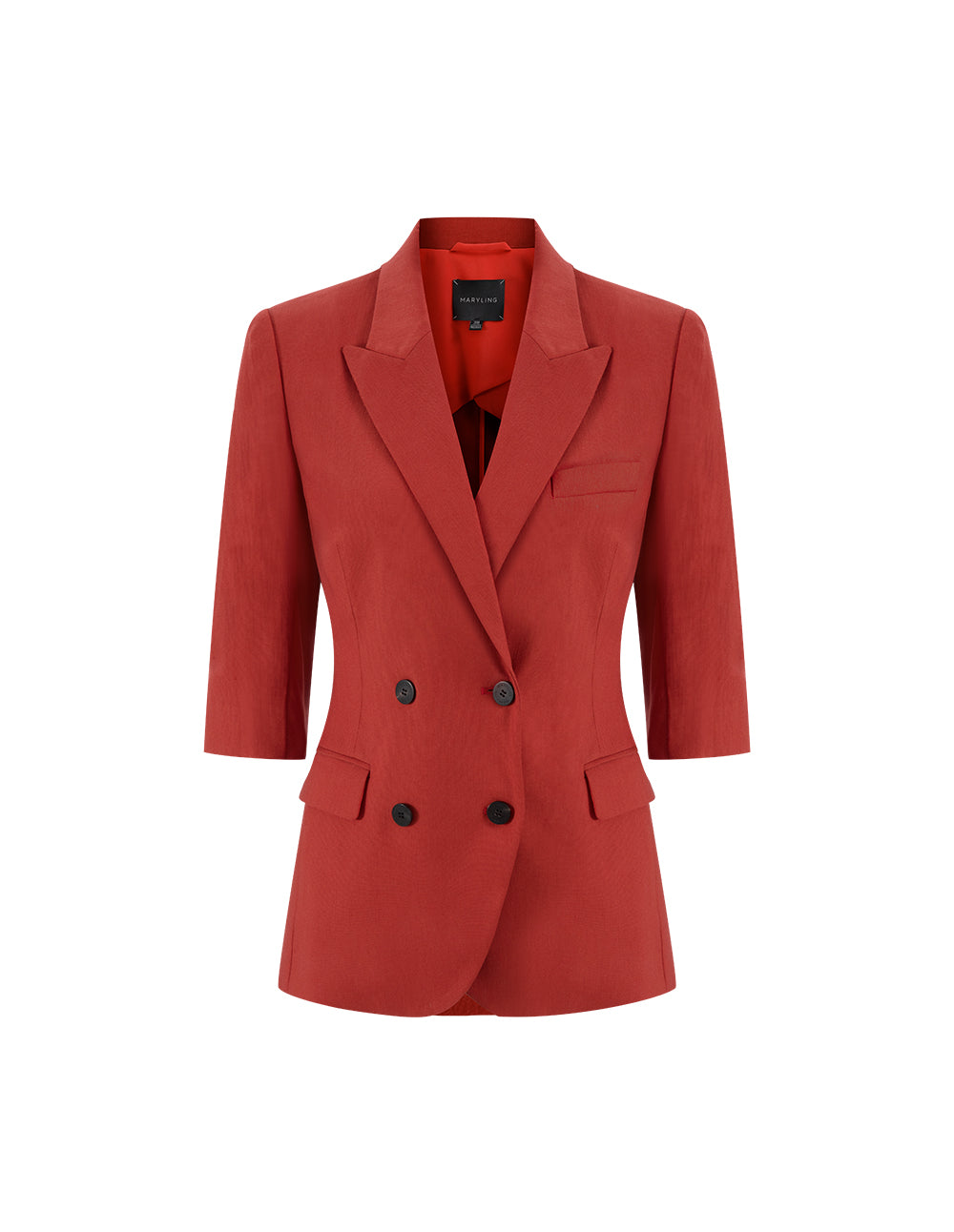 MARYLING Orange Double Breasted Blazer With V-Slit Hem