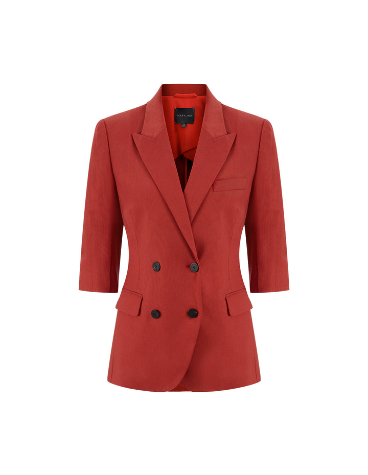 MARYLING Orange Double Breasted Blazer With V-Slit Hem