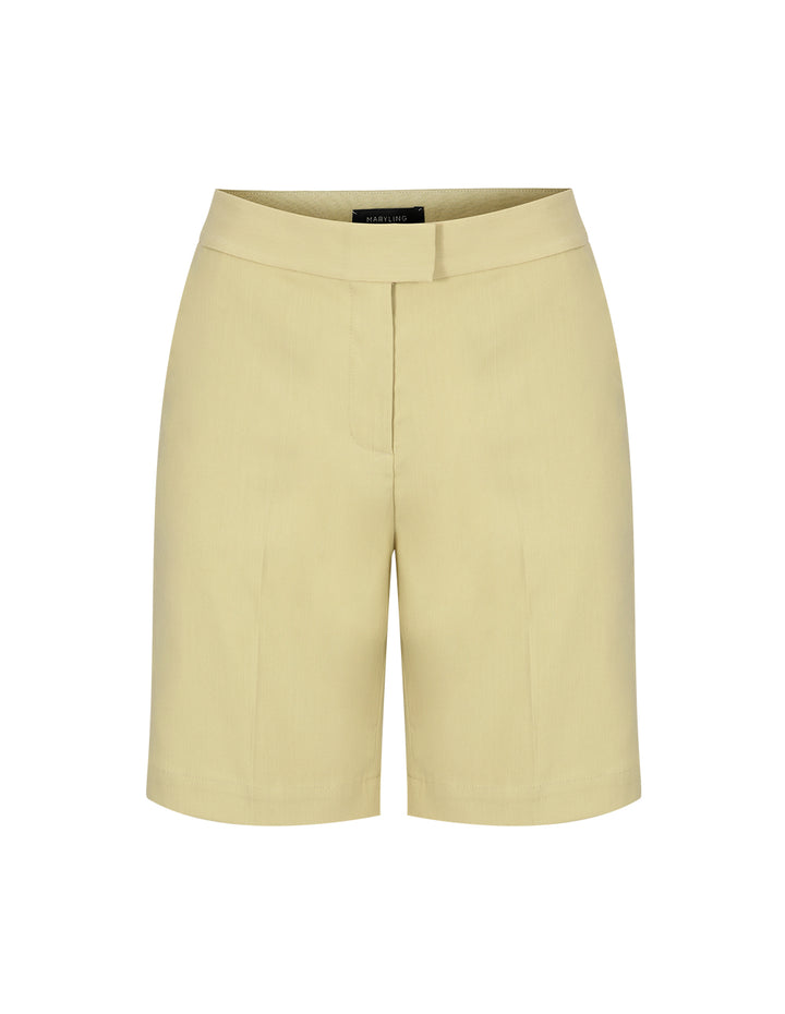 MARYLING Sand Mid-Rise Diagonal Pocket Shorts