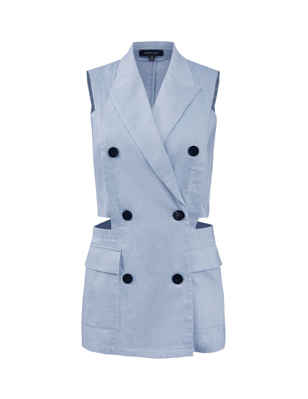 MARYLING SKY BLUE LINEN BLENDED SLEEVELESS JACKET