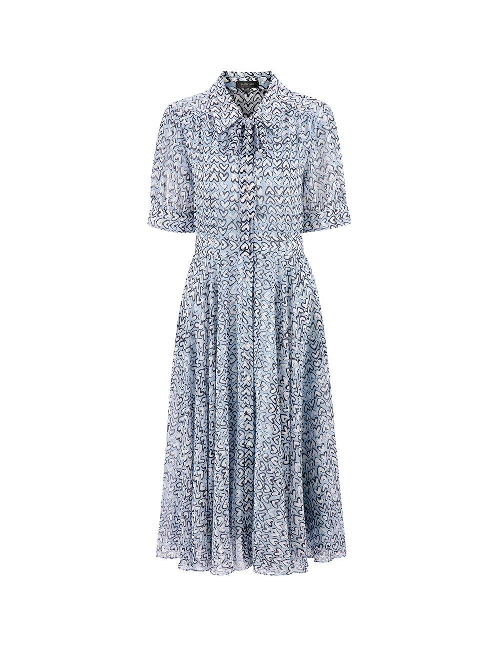 MARYLING Blue Heart Print Tie Bow Shirt Dress