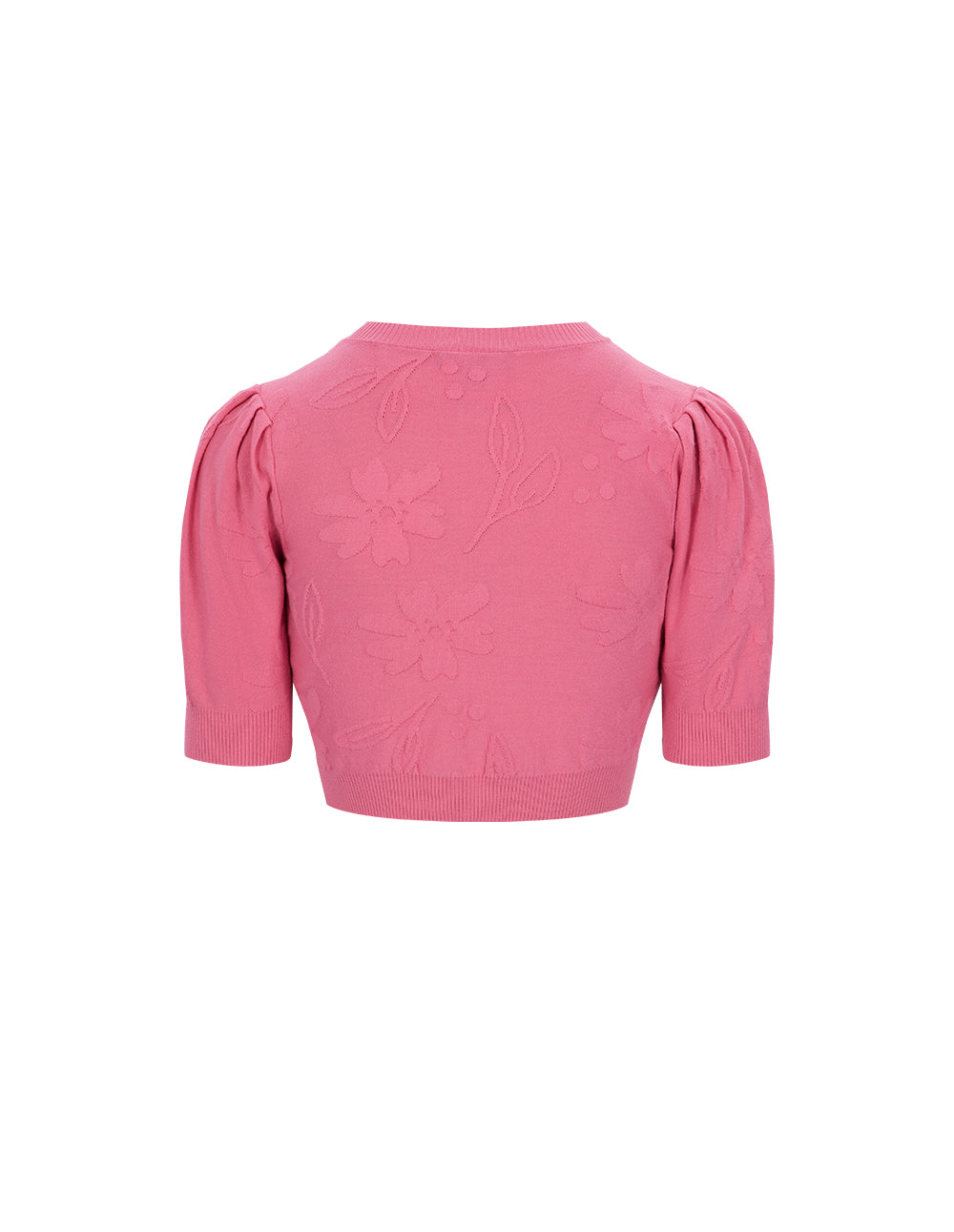 MARYLING Honey Pink Round Neck Flowers Knitted Cardigan