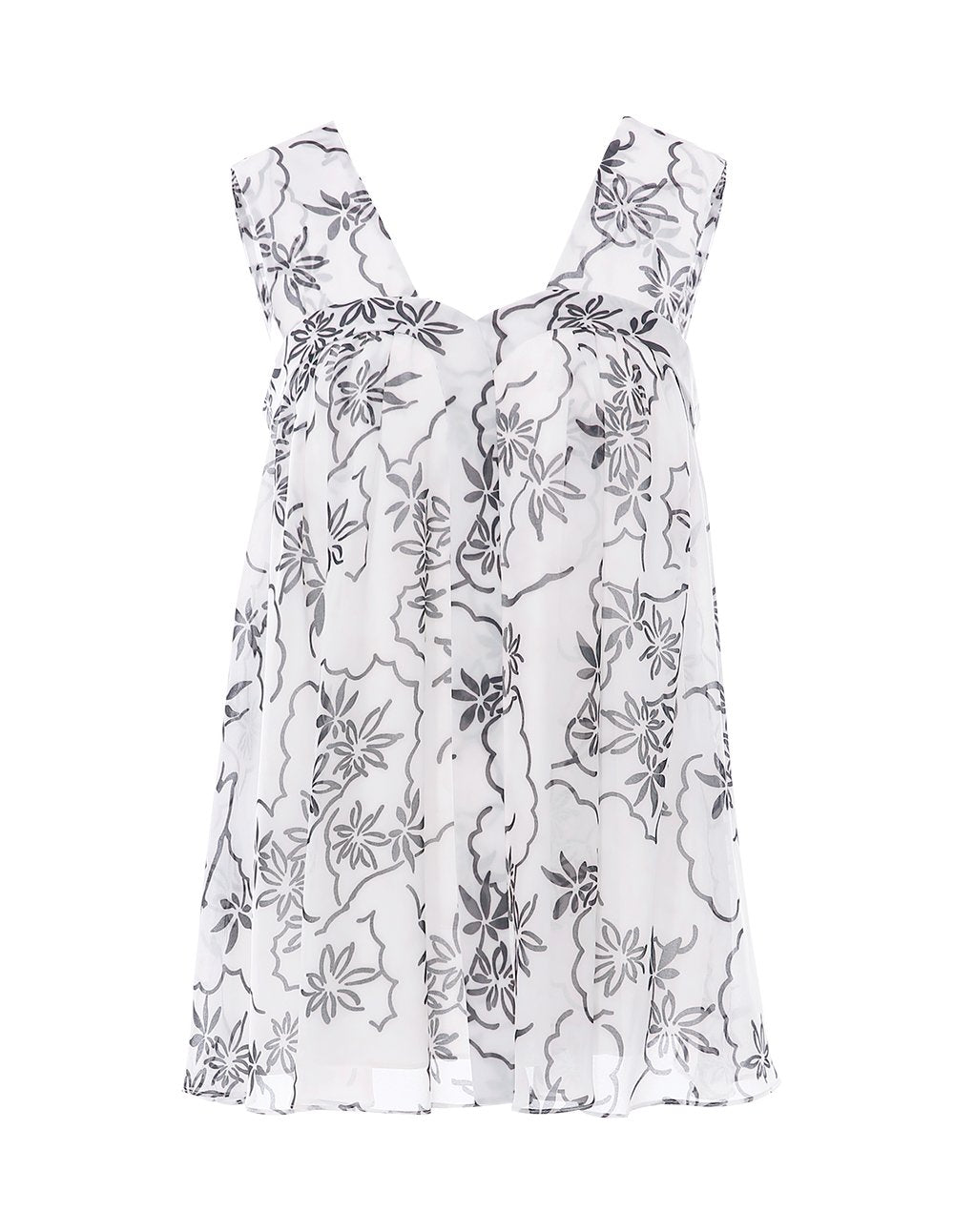 MARYLING Chiffon Toile Floral Pattern V Neck A-Line Blouse