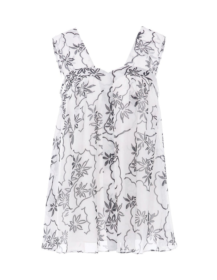 MARYLING Chiffon Toile Floral Pattern V Neck A-Line Blouse