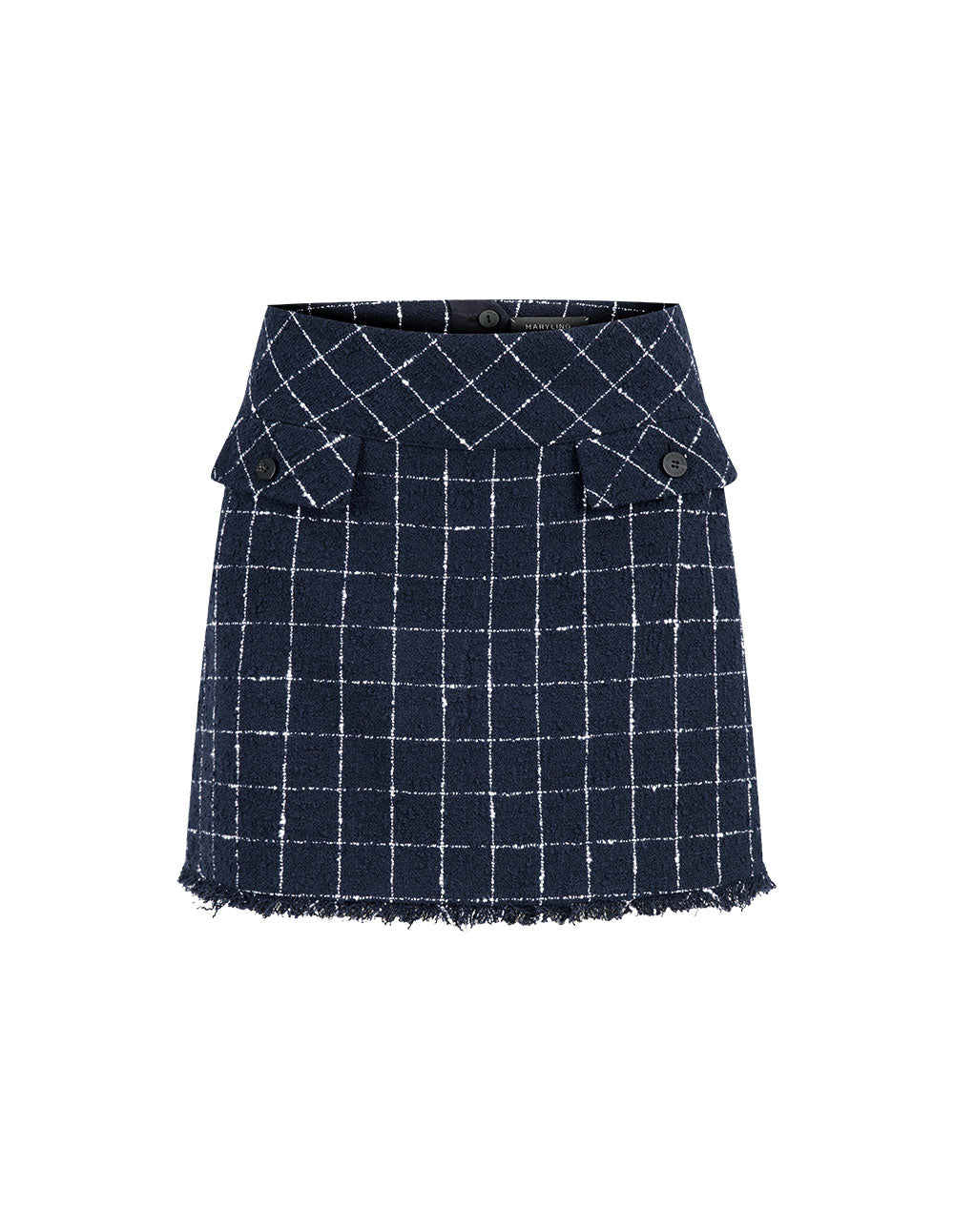 MARYLING A-Shape Plaid Mini Skirt In Tweed With Two Side Pockets Tassel
