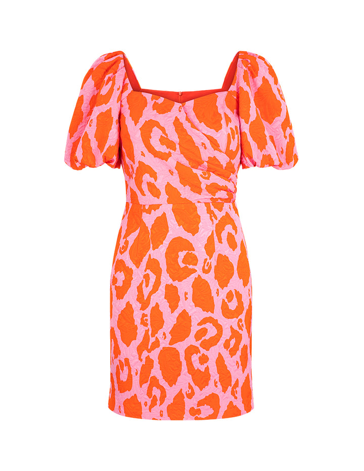 MARYLING Square Neck Puff Sleeve Jacquard Dress