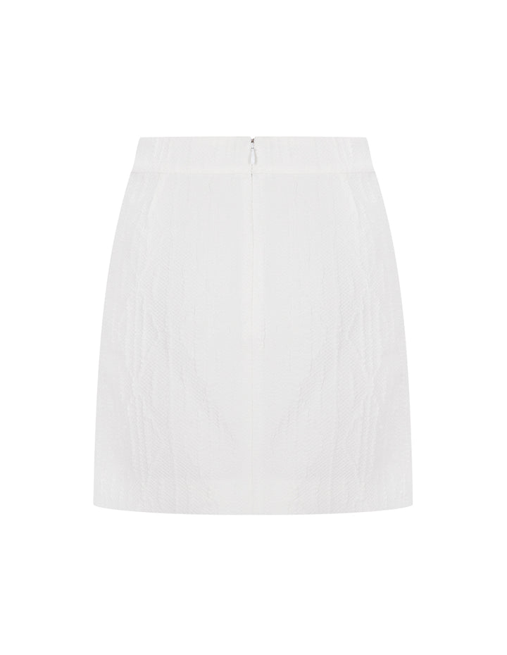 MARYLING Off-White Side Slit Pleated Mini Jacquard Skirt