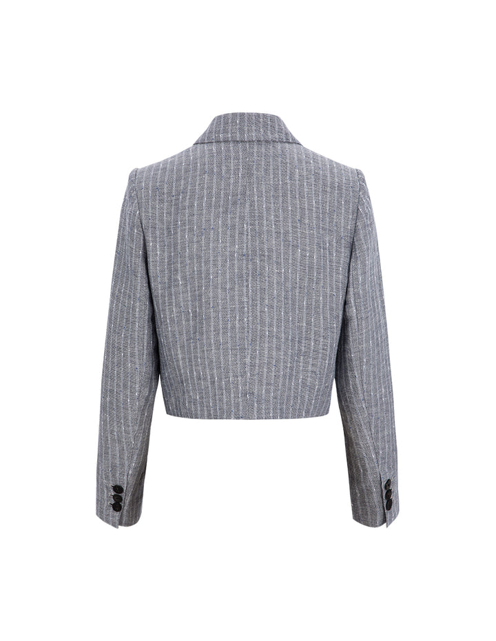 MARYLING Cropped Lapel Collar With Multi-Pocket Double-Breasted Blazer