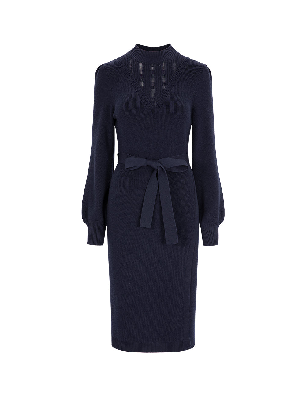 MARYLING Side Slit Waisted Woolen Dress