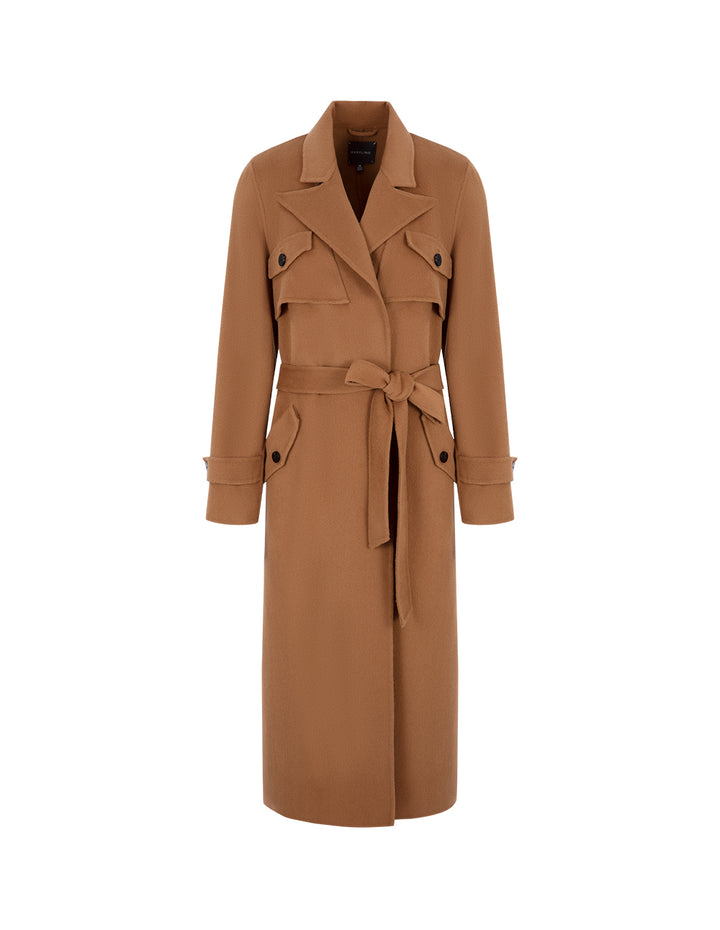MARYLING Caramel Suit Collar Trench Coat Long Coat