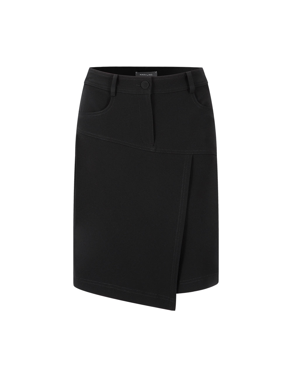 MARYLING Black Asymmetric Hem Pencil Skirt