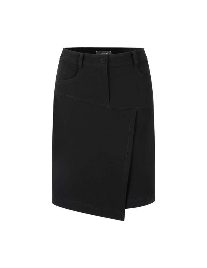 MARYLING Black Asymmetric Hem Pencil Skirt